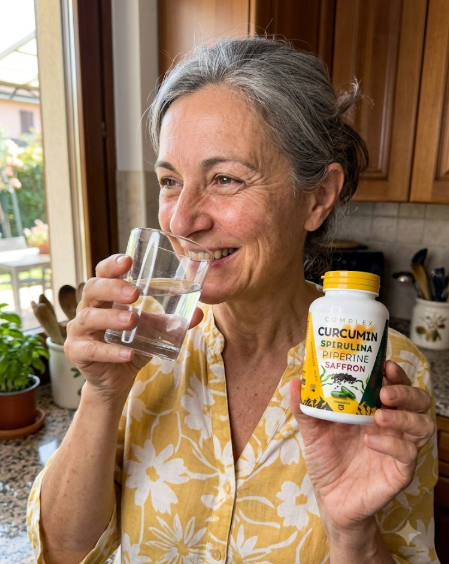 Donna che assume Curcuma Complex