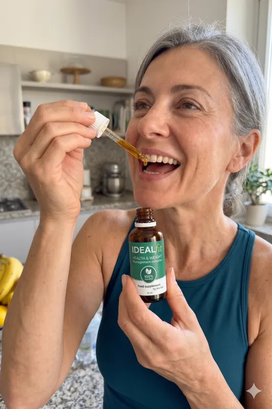 Donna che assume IdealFit con il contagocce